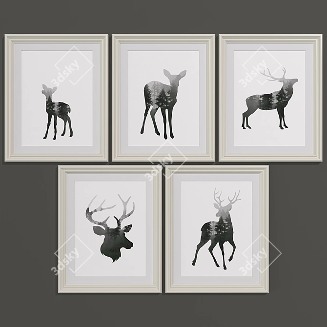 Modern Forest Stag Art Set 3D model image 1