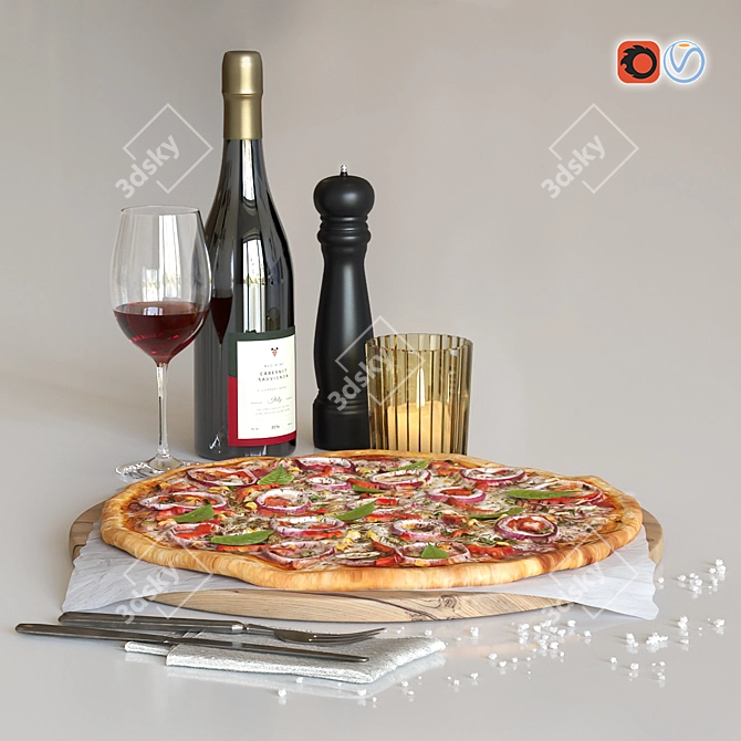 Delicious Pairing: Pizza & Wine 3D model image 1