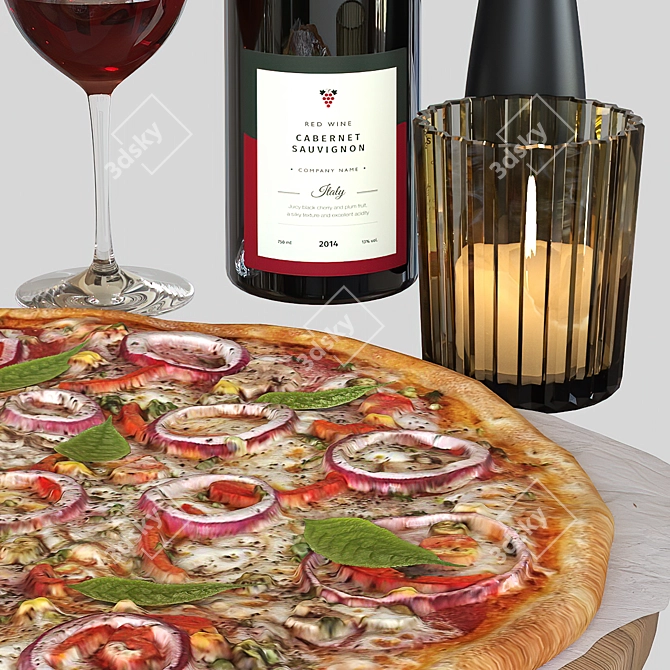 Delicious Pairing: Pizza & Wine 3D model image 3