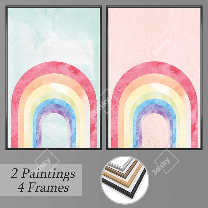 Elegant Wall Paintings Set 3D model image 1