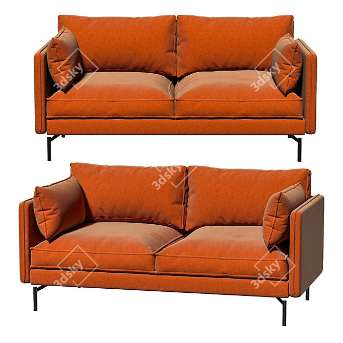 Elegant Velvet Sofa with Black Metal Legs 3D model image 1