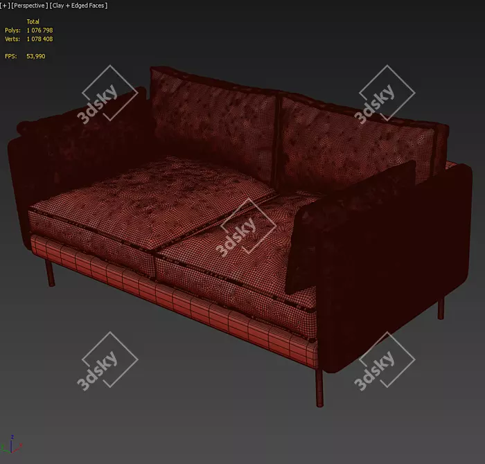 Elegant Velvet Sofa with Black Metal Legs 3D model image 3