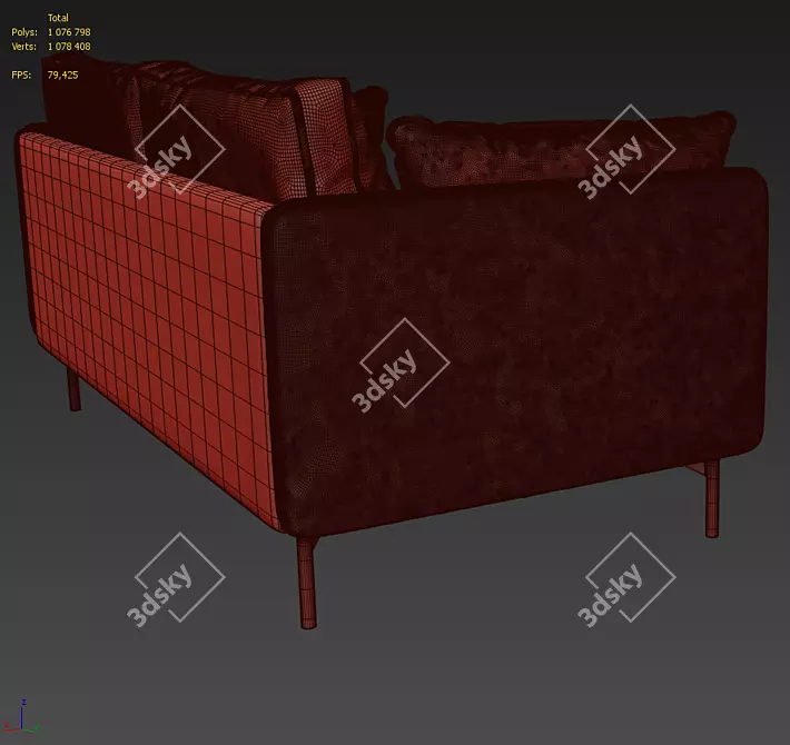 Elegant Velvet Sofa with Black Metal Legs 3D model image 4