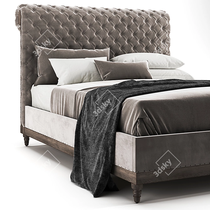 Elegant Deconstructed Chesterfield Sleigh Bed 3D model image 2