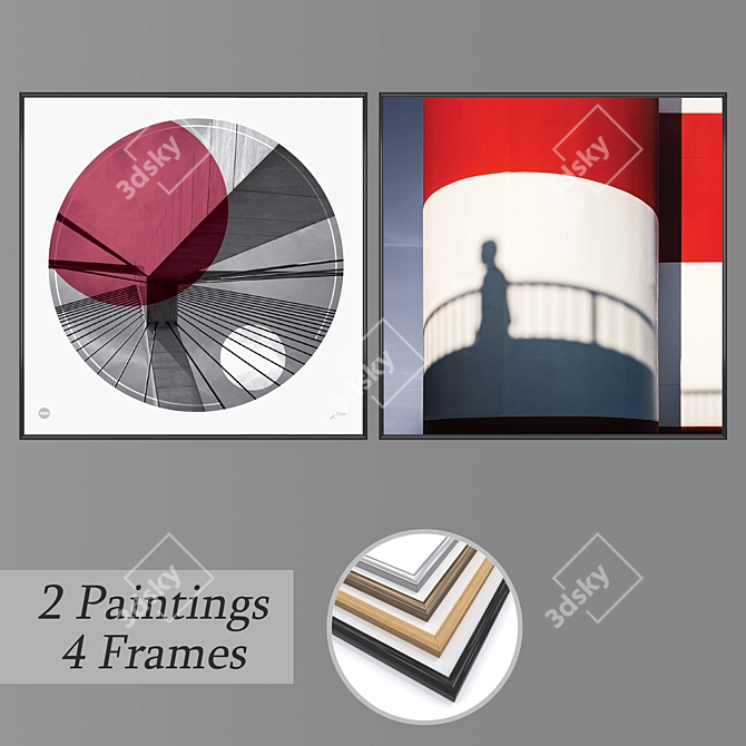 Modern Wall Paintings Set 3D model image 1