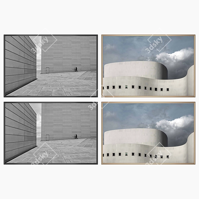 Modern Art Set: 2 Paintings & 4 Frame Options 3D model image 2