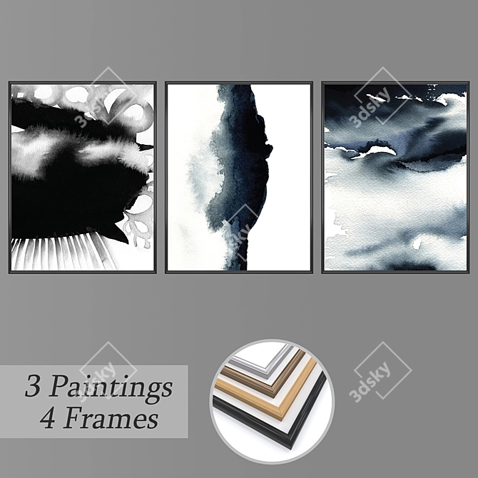 Modern Wall Paintings Set with Multiple Frames 3D model image 1