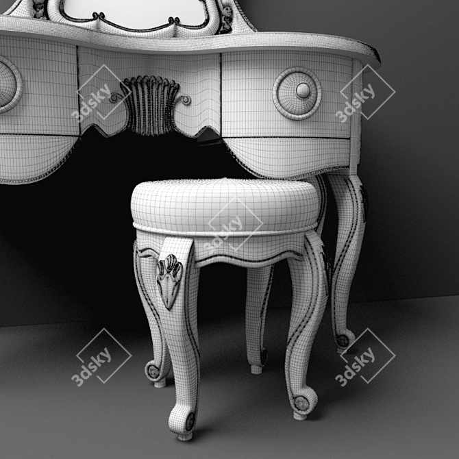 Elegant Oak Dressing Table with Stool 3D model image 1