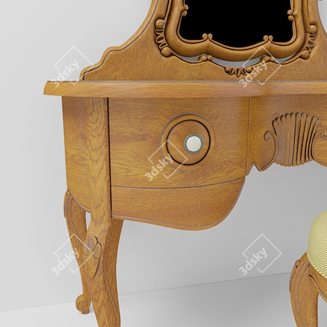 Elegant Oak Dressing Table with Stool 3D model image 2