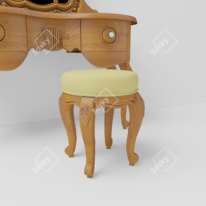 Elegant Oak Dressing Table with Stool 3D model image 4