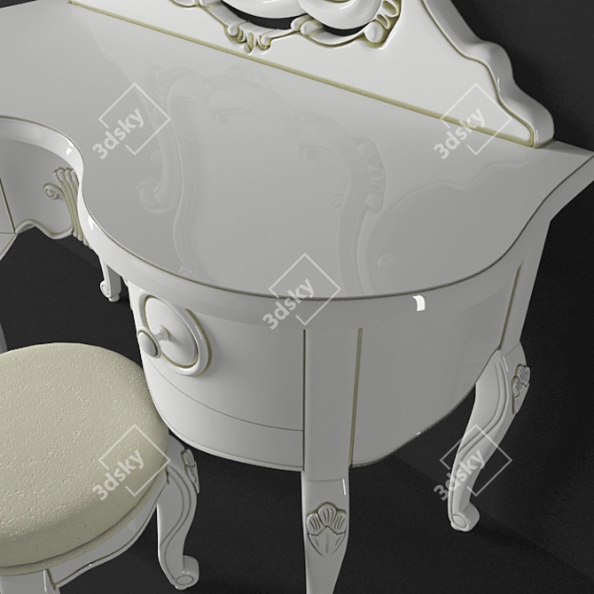 Elegant Oak Dressing Table with Stool 3D model image 7