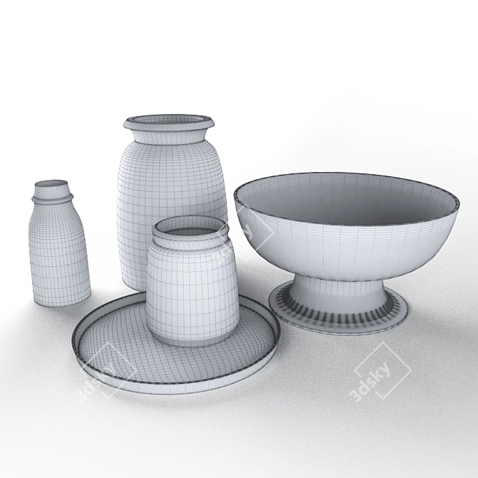 Golden Treasure Decor Set: Vases, Bowl & Tray 3D model image 5