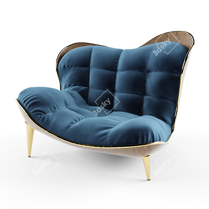 Art Deco Velvet Chaise Lounge 3D model image 8