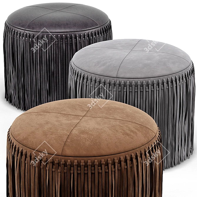 Boho Wisteria Suede Round Ottoman 3D model image 1