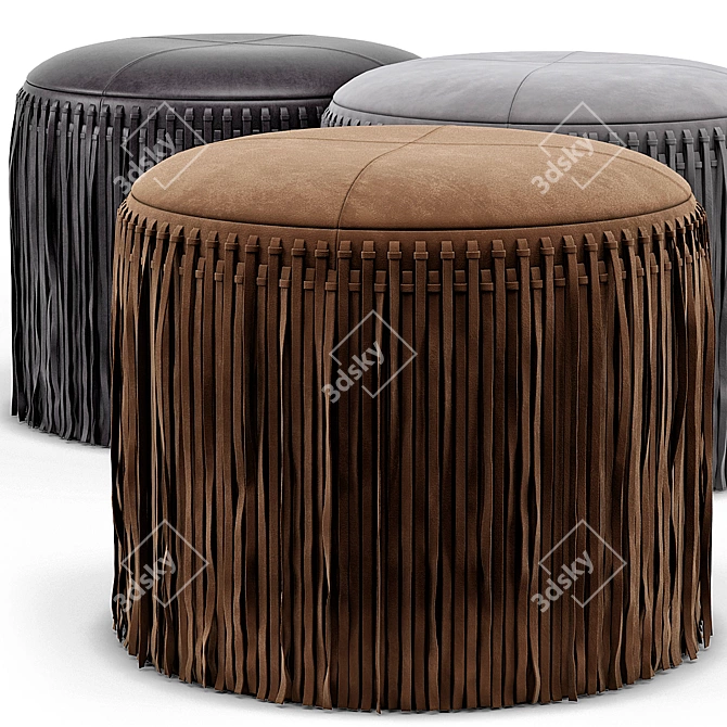 Boho Wisteria Suede Round Ottoman 3D model image 2