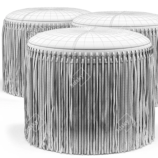 Boho Wisteria Suede Round Ottoman 3D model image 4