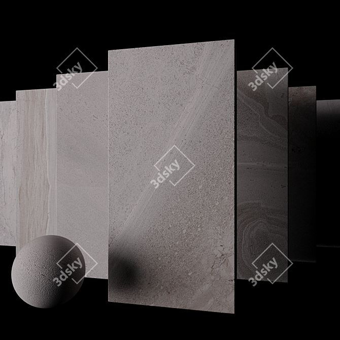 Stone Grey Set: Multi-Texture, 60x120cm Tiles 3D model image 2