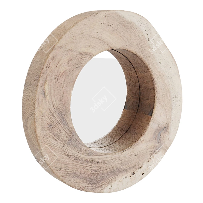 Teak Wood Round Mirror 3D model image 1