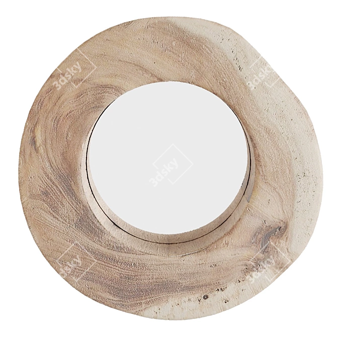 Teak Wood Round Mirror 3D model image 2