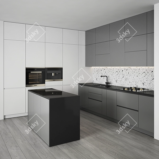 Modern Kitchen Set | Gas Hob, Sink, Oven, Hood 3D model image 1