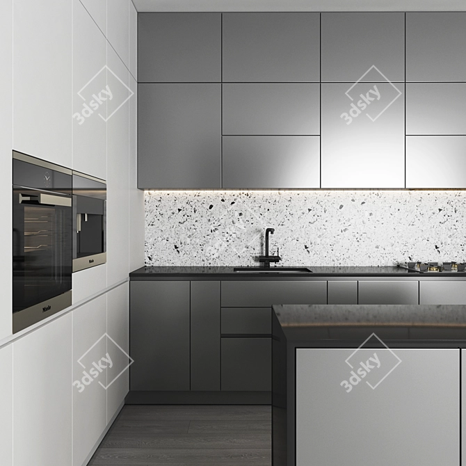 Modern Kitchen Set | Gas Hob, Sink, Oven, Hood 3D model image 3