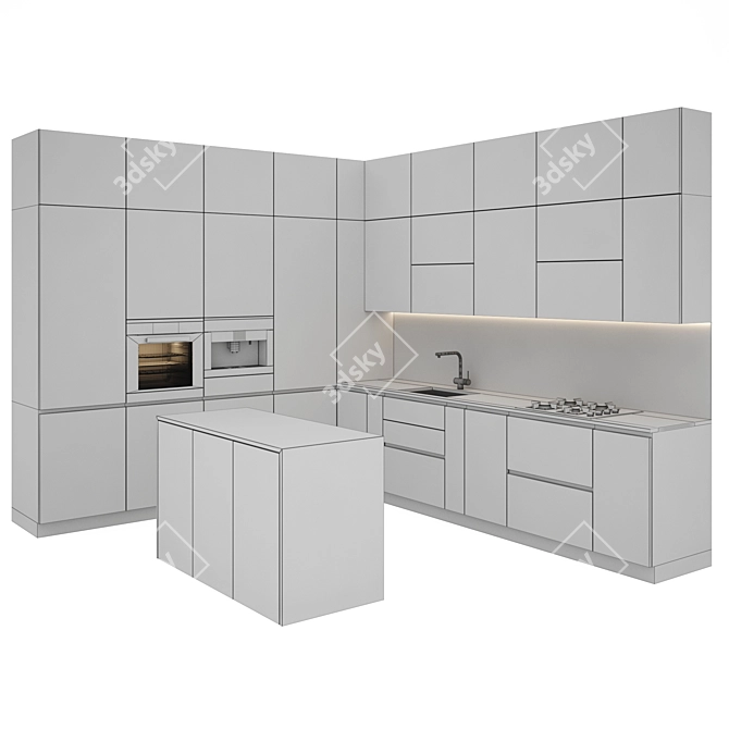 Modern Kitchen Set | Gas Hob, Sink, Oven, Hood 3D model image 5