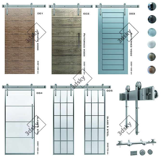  Versatile Sliding Doors: 5 Types, Multiple Materials 3D model image 5