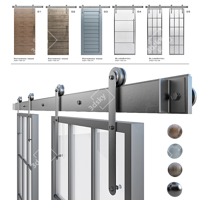  Versatile Sliding Doors: 5 Types, Multiple Materials 3D model image 6