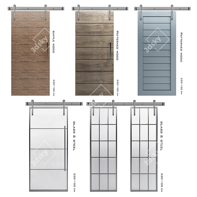  Versatile Sliding Doors: 5 Types, Multiple Materials 3D model image 9