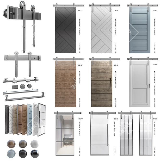  Versatile Sliding Doors: 5 Types, Multiple Materials 3D model image 11