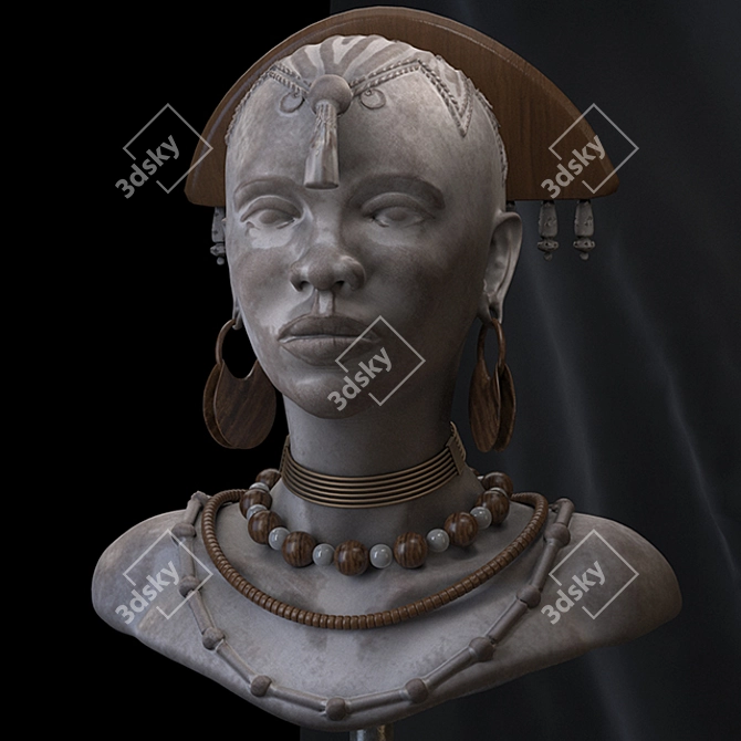 Authentic African Woman Sculpture 3D model image 1