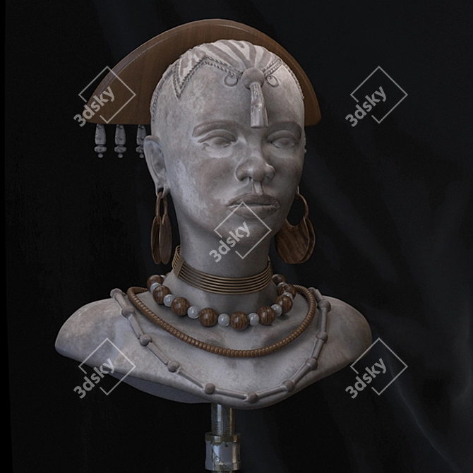 Authentic African Woman Sculpture 3D model image 2