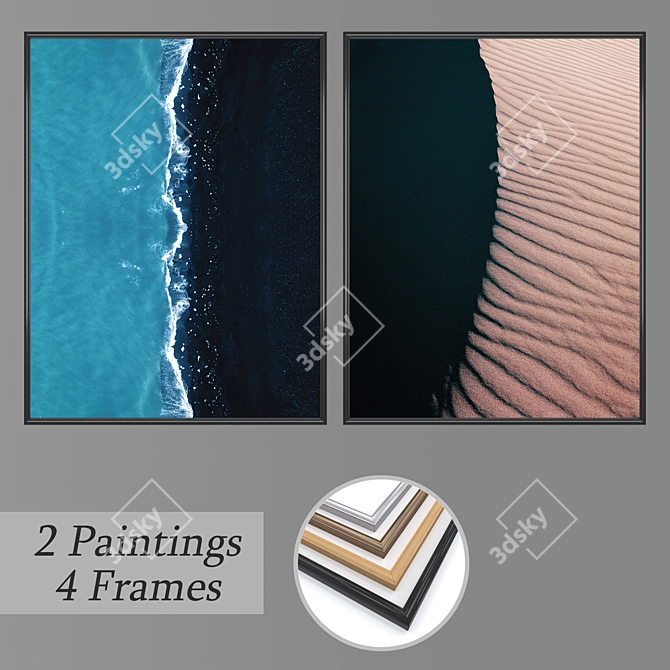 Artistic Set: 2 Paintings + 4 Frames (No 1412) 3D model image 1