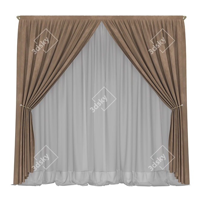 Luxury Velvet Curtain with Gold Rods 3D model image 1