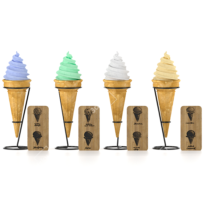 Delicious Japanese Waffle Cone Ice Cream 3D model image 1
