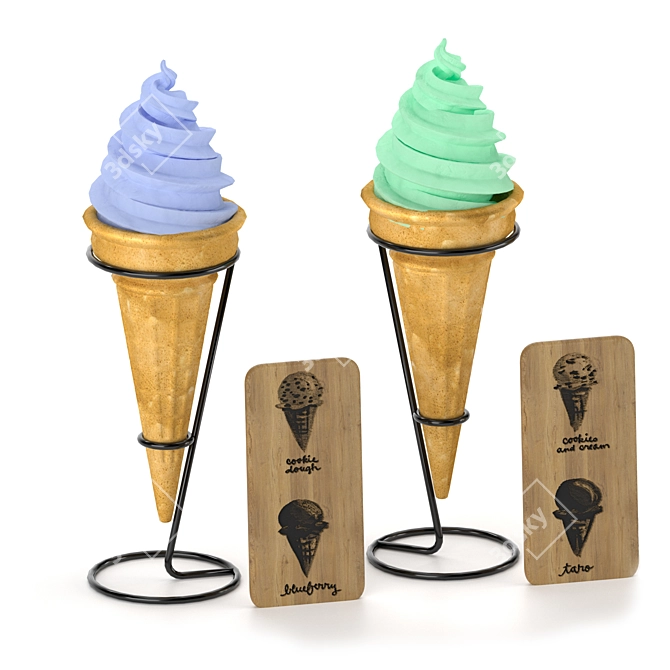 Delicious Japanese Waffle Cone Ice Cream 3D model image 2