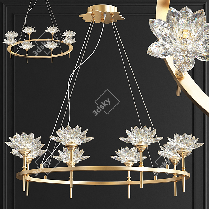 Crystal Lotus Flower Chandelier 3D model image 1