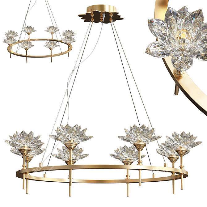 Crystal Lotus Flower Chandelier 3D model image 2