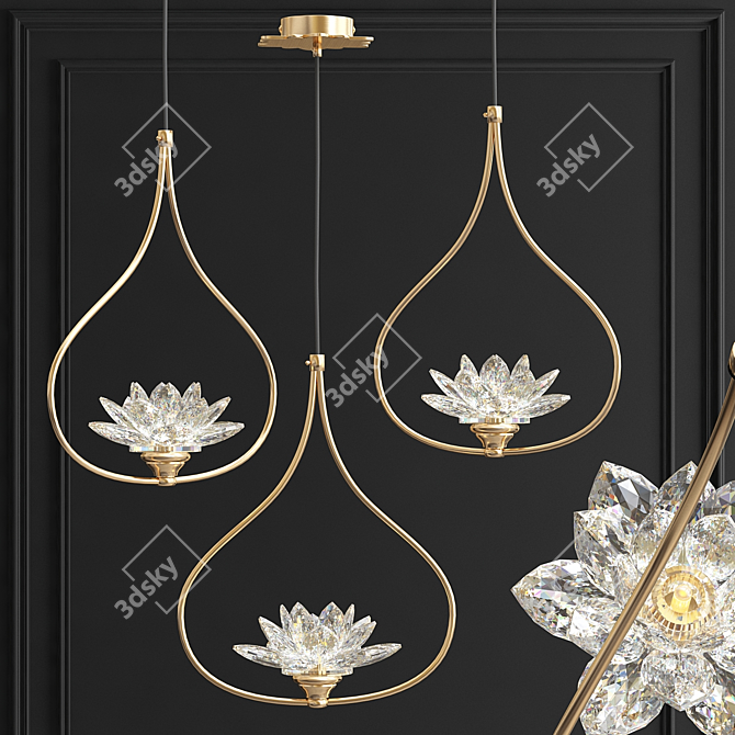 Lotus Flower Crystal Pendant Lamp 3D model image 1