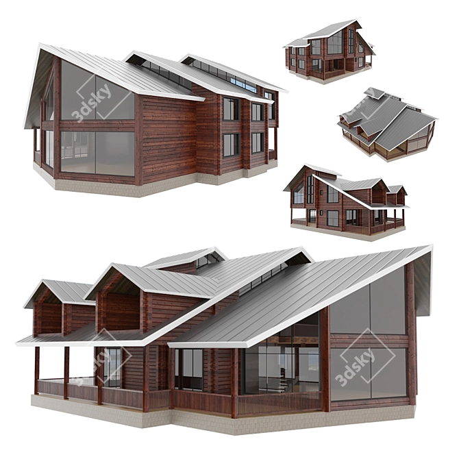 Rustic Log Cabin: 360sqm Retreat 3D model image 1