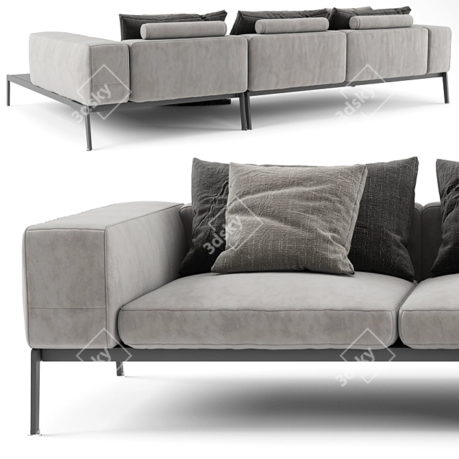 Flexform Lifesteel Chaise Longue Sofa 3D model image 2