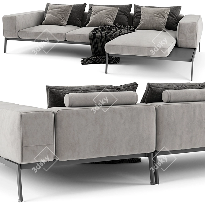 Flexform Lifesteel Chaise Longue Sofa 3D model image 3