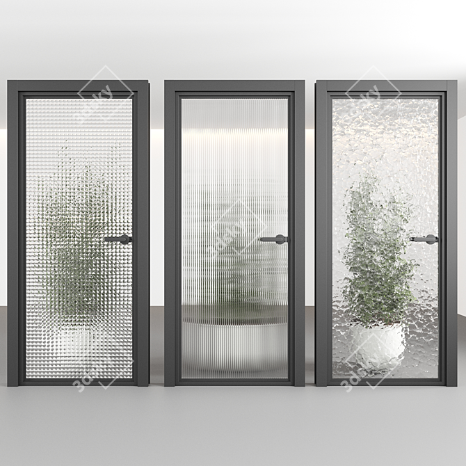 Embossed Glass Door Set 3D model image 2