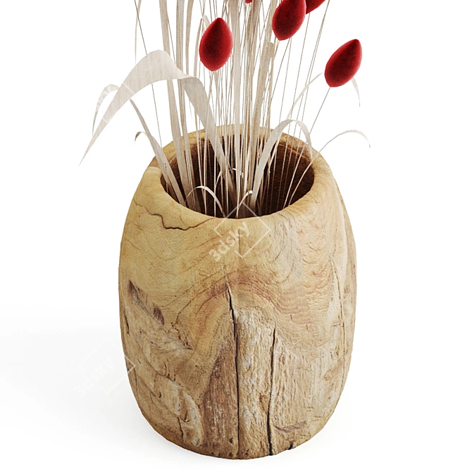 Hand-Crafted Teak Oriole Planter 3D model image 3