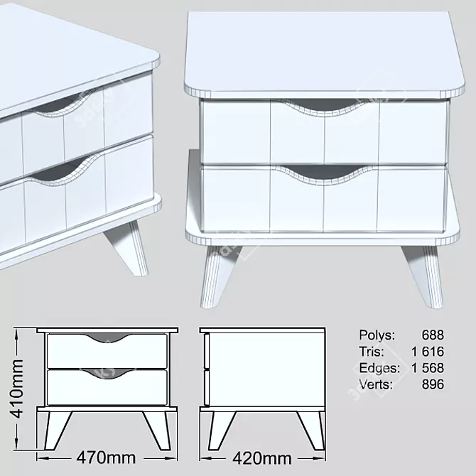 Scandinavian Style Bedside Table 3D model image 2