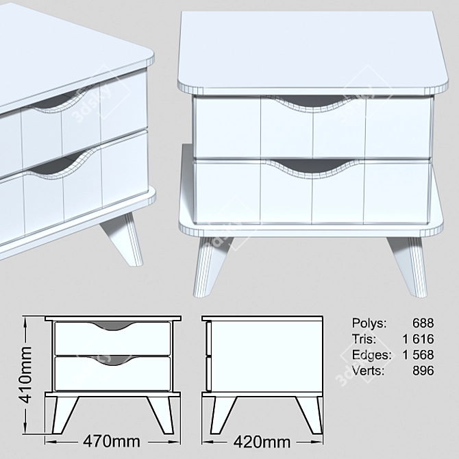 Scandinavian Style Bedside Table 3D model image 3