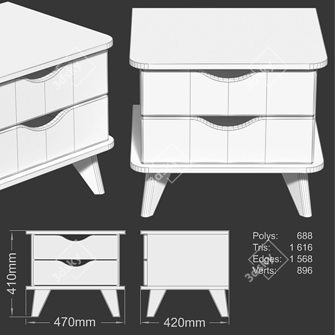 Scandinavian Style Bedside Table 3D model image 5