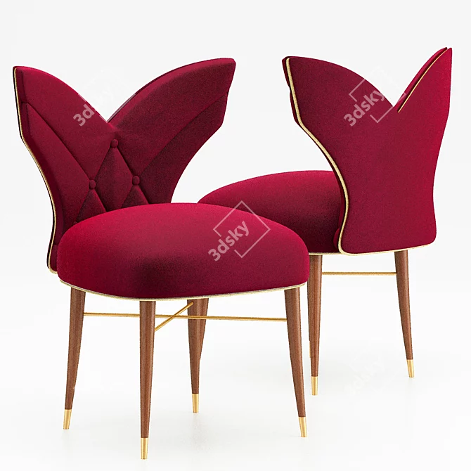 Elegant Luna Red Velvet Chair 3D model image 1