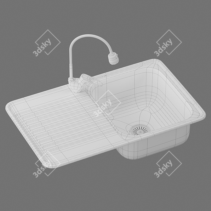 Modern Single Bowl Sink 3D model image 2