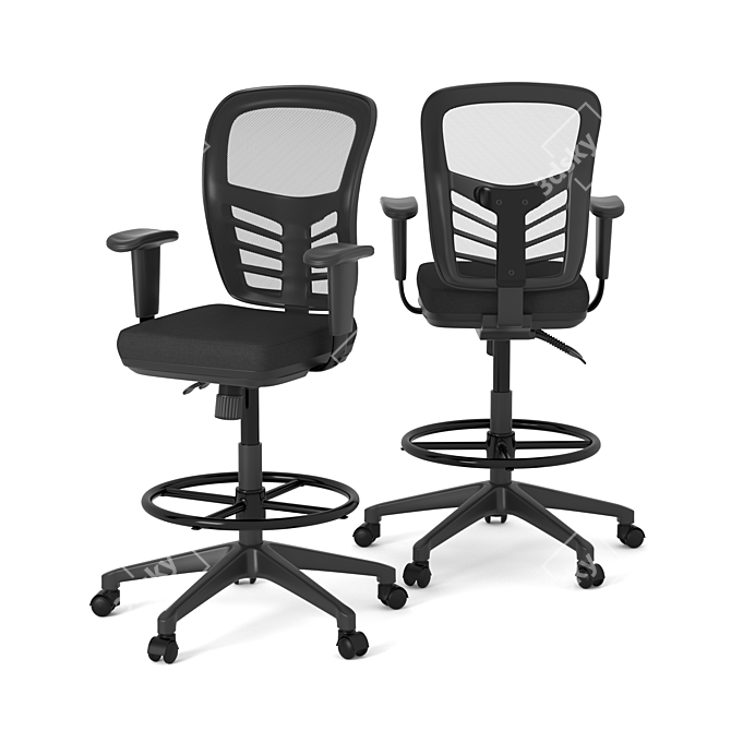 Black Articulate Drafting Stool 3D model image 2